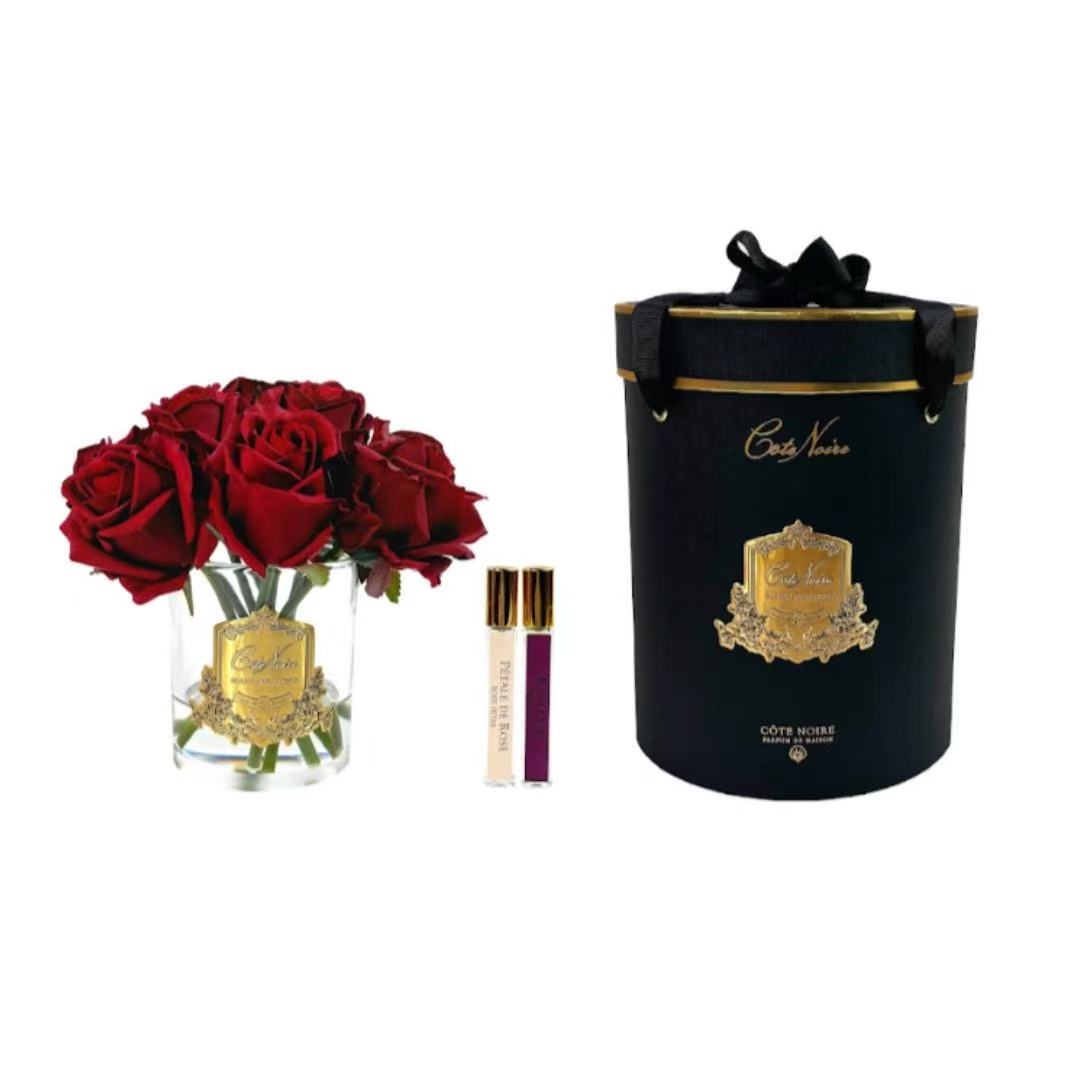 Cote Noire Red Rose Bouquet- Clear - Gold Badge