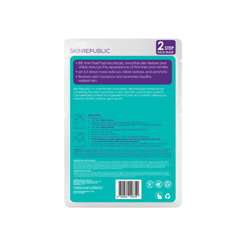 Skin Republic 2 Step AHA Peel Pad + pH Balancing Face Mask