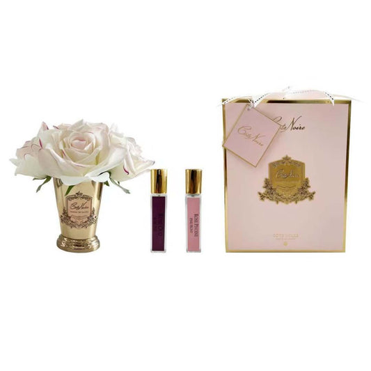 Cote Noire Seven Rose Bouquet - Pink Blush Pink Box Gold Vase