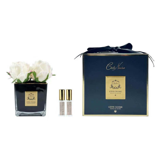 Cote Noire Couture 4 Rose Buds - Square Black Vase Gold & Pink Blush